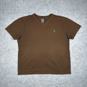 Polo Ralph Lauren T Shirt Mens Medium Brown V Neck Green Pony Logo Cotton